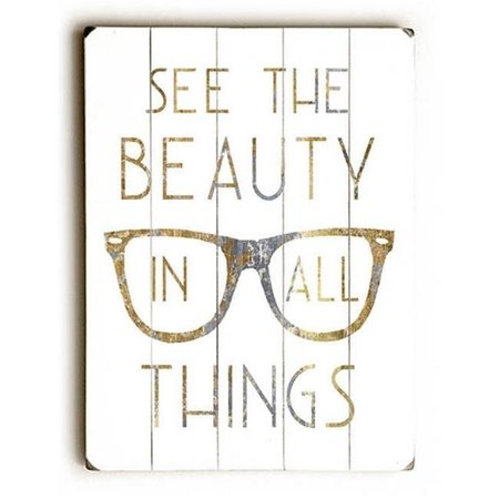 ONE BELLA CASA One Bella Casa 0004-8215-38 12 x 16 in. Gilded Hipster Glasses Planked Wood Wall Decor by WildApple 0004-8215-38